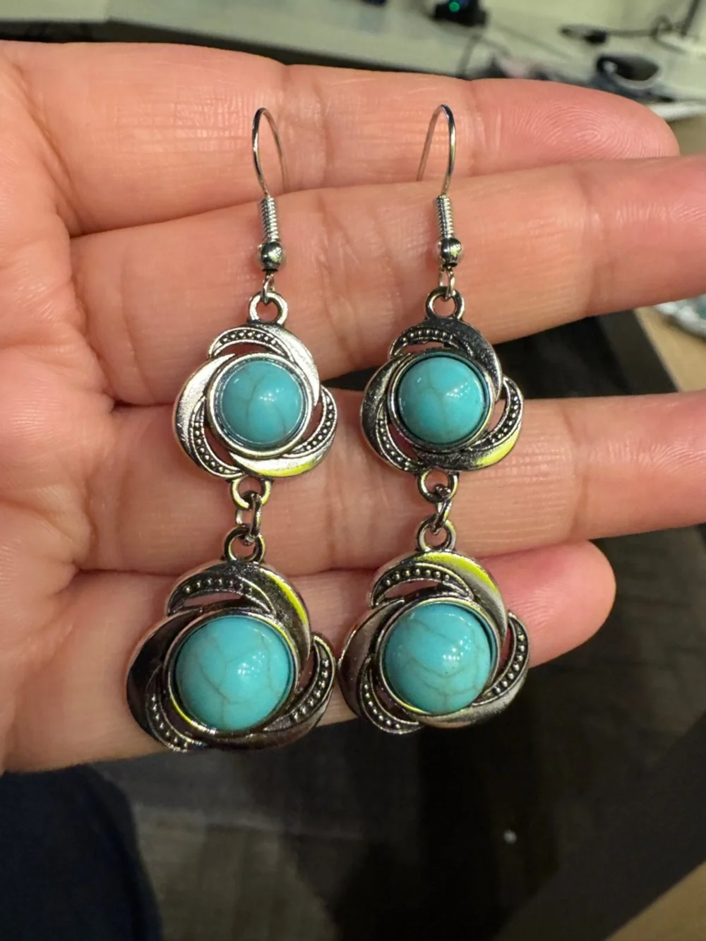 Turquoise color Drop Earrings - Women Jewelry - Picture 2 of 5